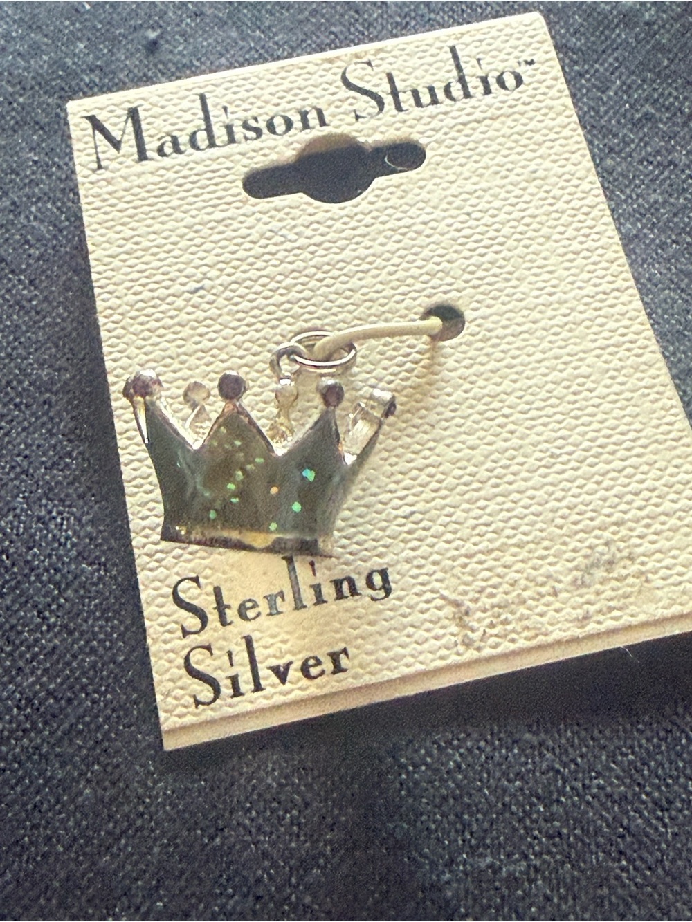 Madison Studio Sterling Silver Green Crown Princess Charm Pendant